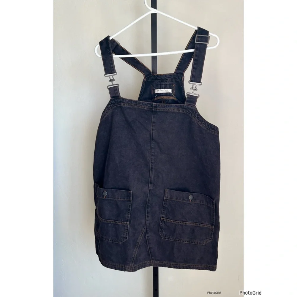 We The Free Charcoal Denim Skirt Overalls Large Black